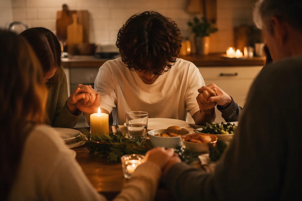 Christian Family Dinner Prayer by Candlelight