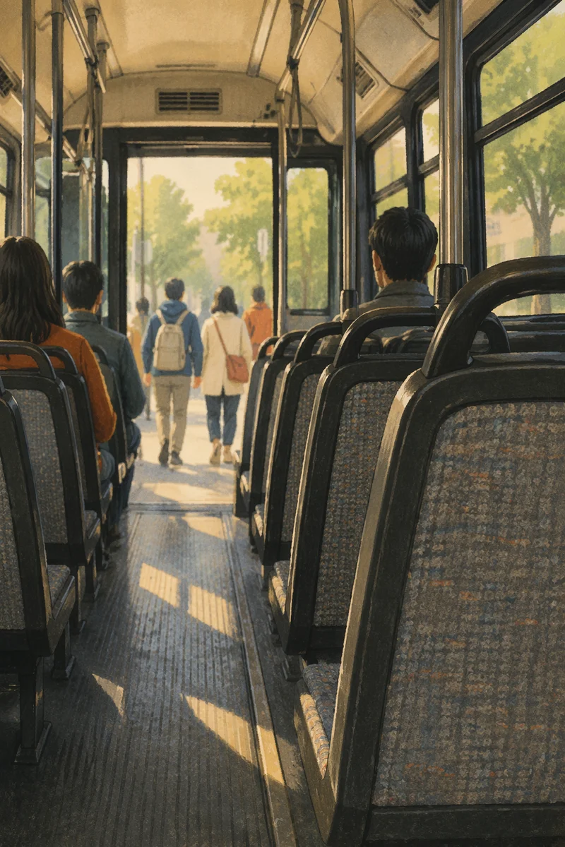Morning City Bus Boarding Scene