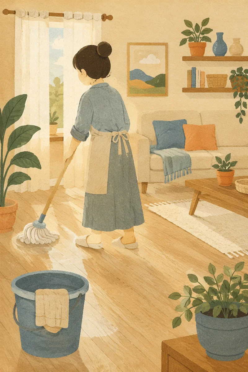 Peaceful Weekend Home Cleaning Scene
