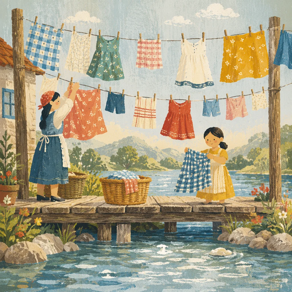 Sunny Backyard Clothesline by the Lake