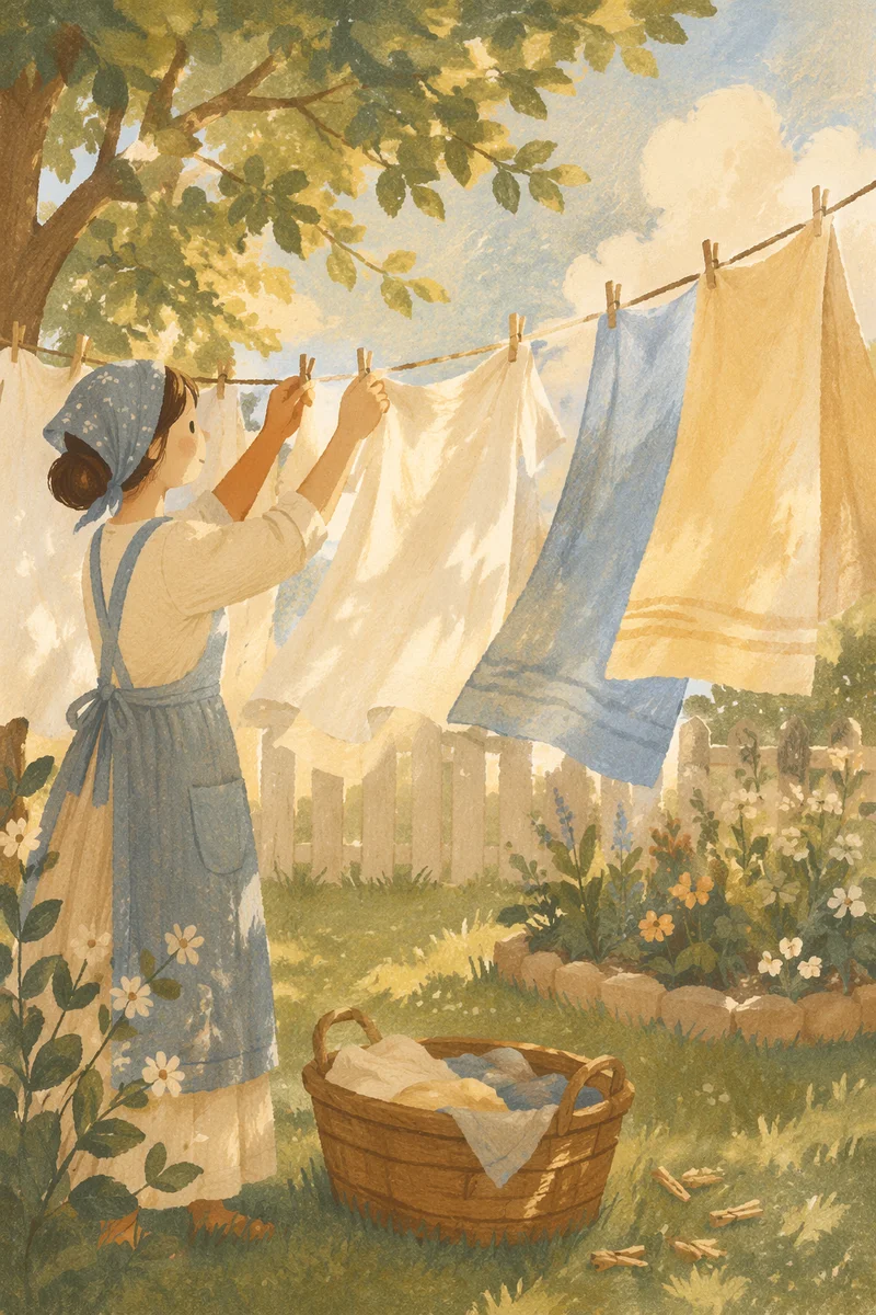 Sunlit Backyard Laundry in Summer Breeze