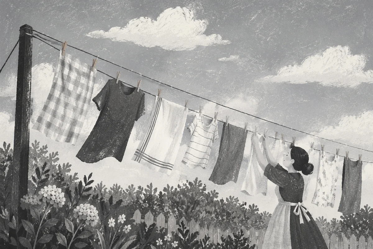 Sunlit Backyard Laundry in Gentle Breeze