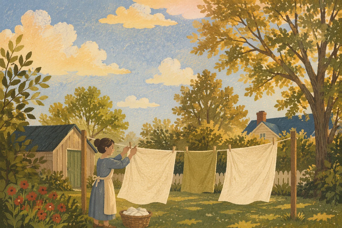 Sunlit Backyard Clothesline in Summer Breeze