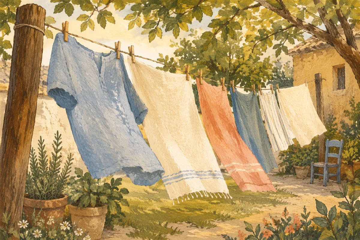 Sunlit Laundry Swaying in Quiet Backyard