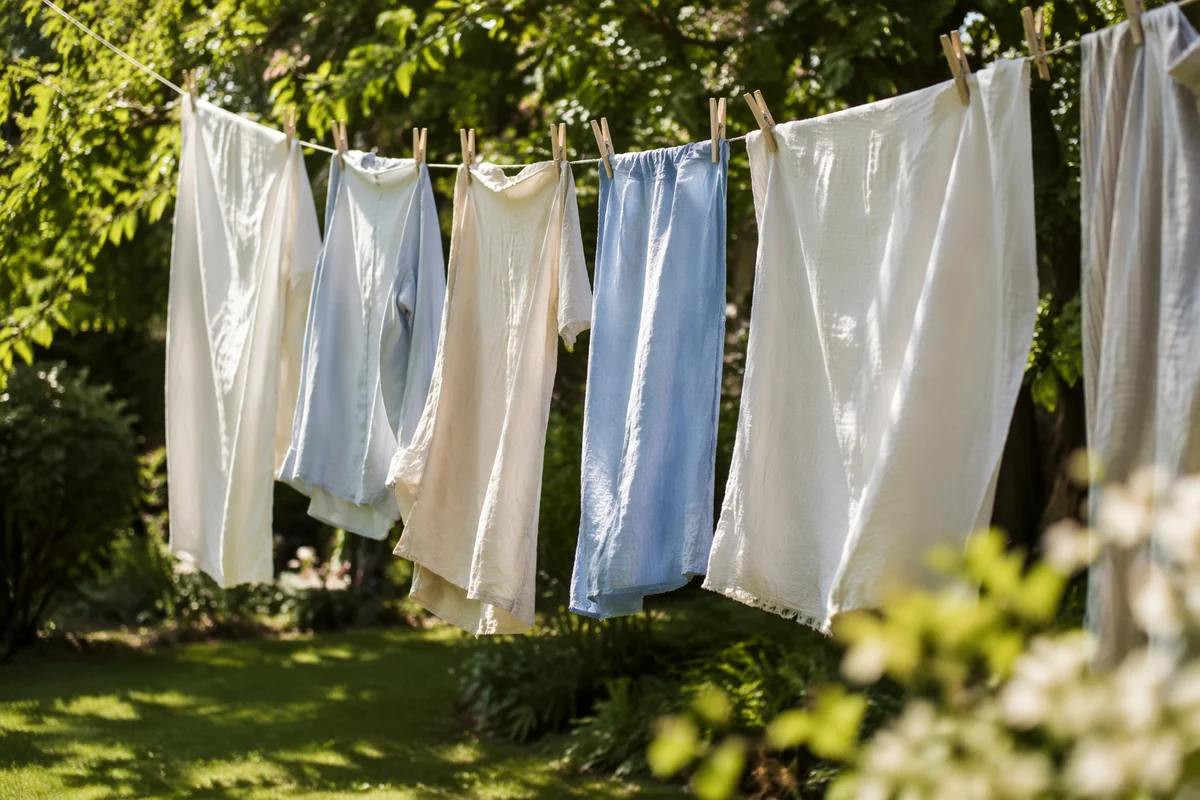 Fresh Laundry Swaying in Sunny Backyard