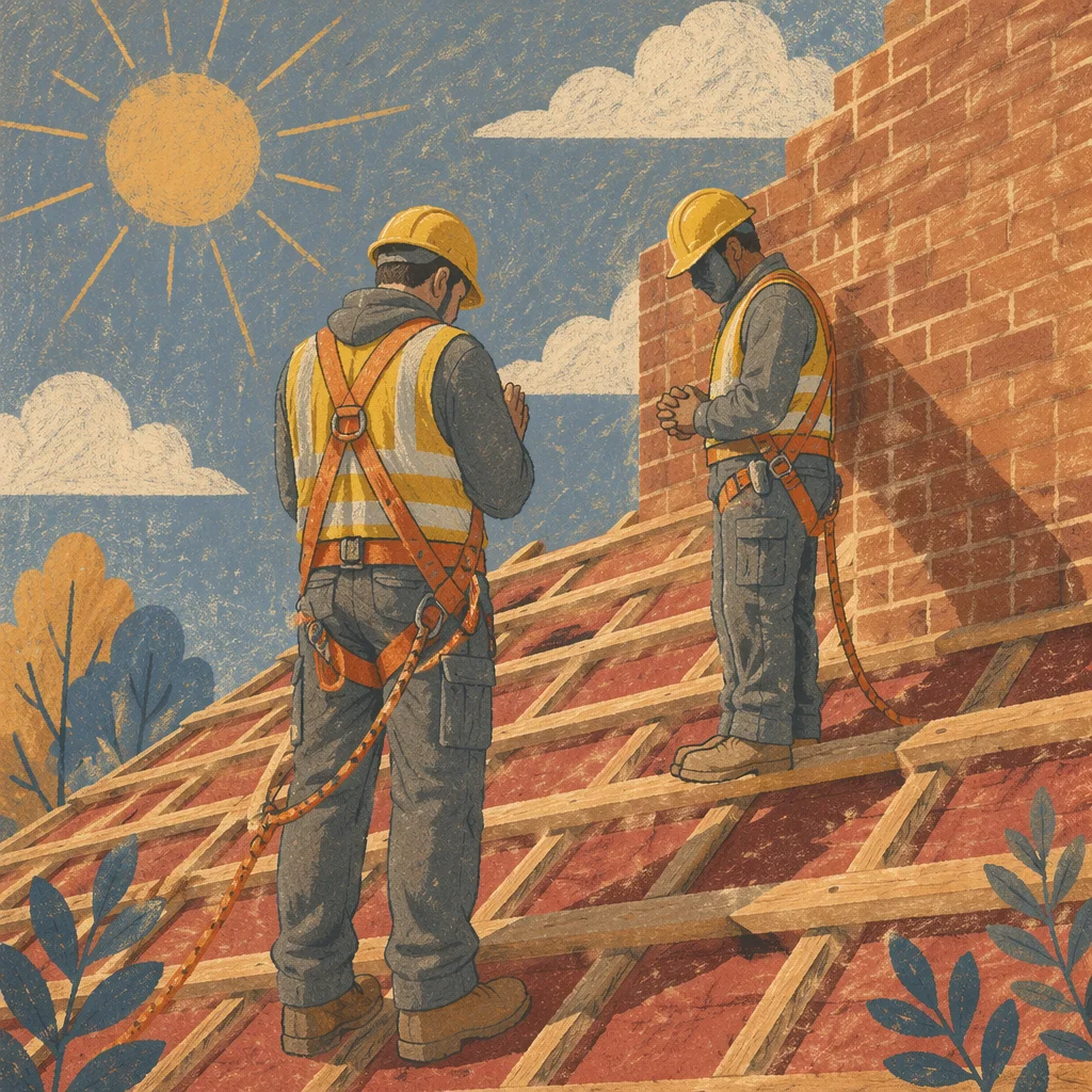Construction Workers Praying on Rooftop Break
