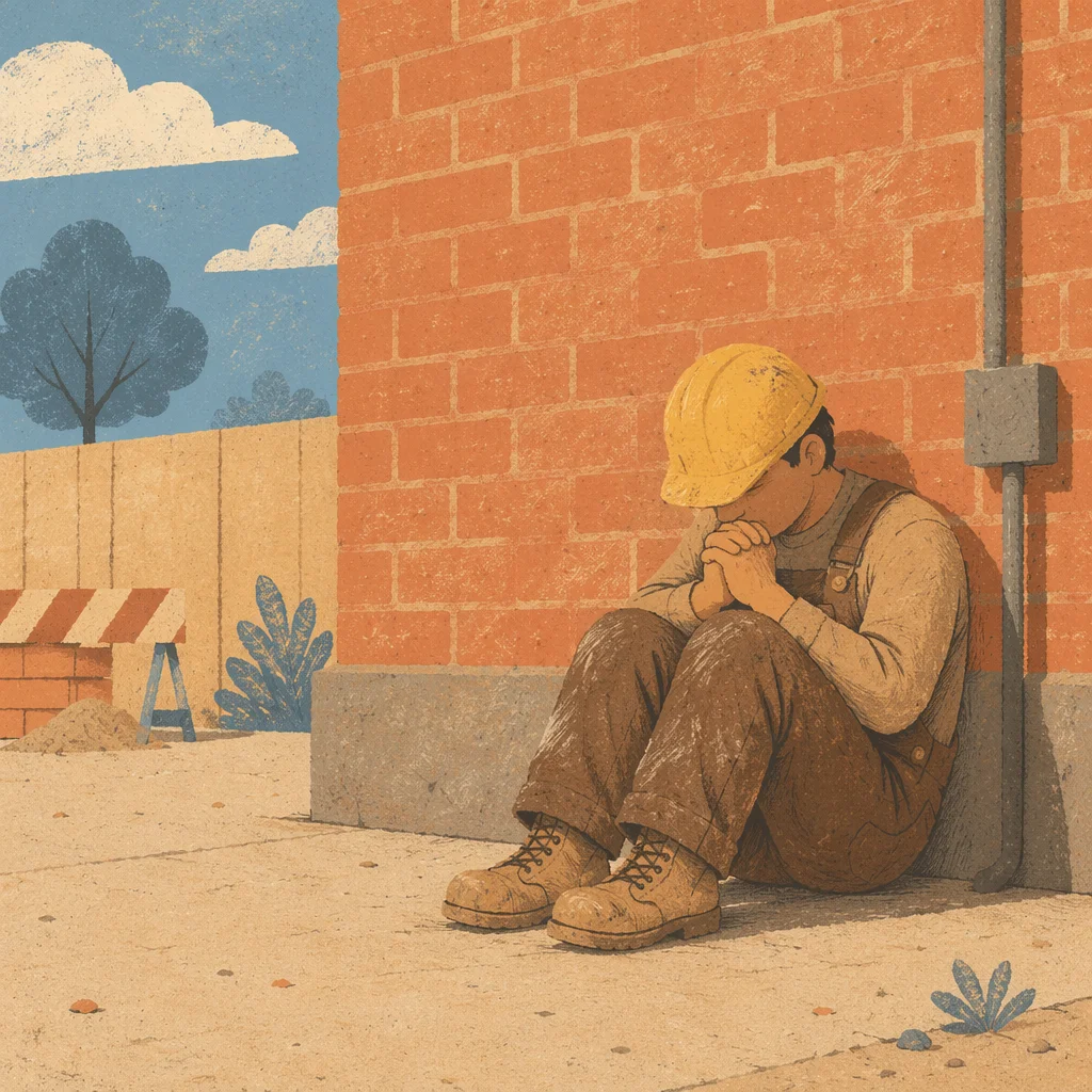 Construction Worker Praying During Quiet Break