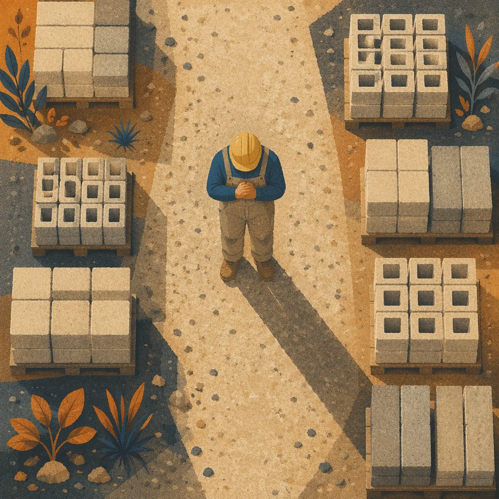 Construction Worker Prayer Break in Materials Yard