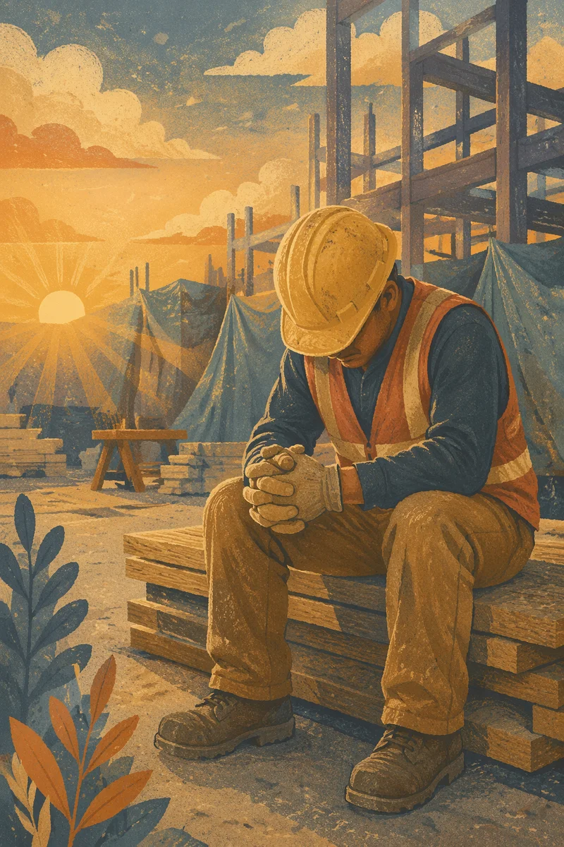 Construction Worker Praying at Dawn Break