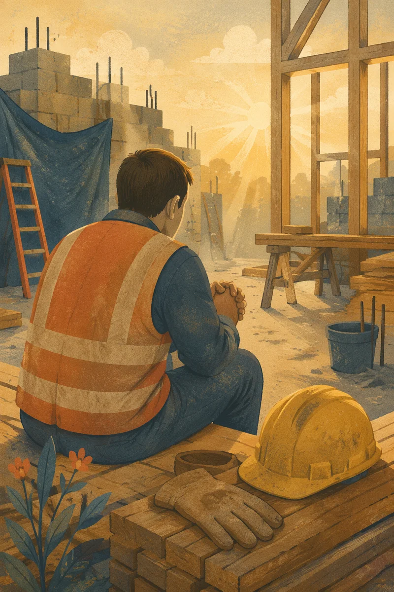 Construction Worker Prayer Break at Dawn