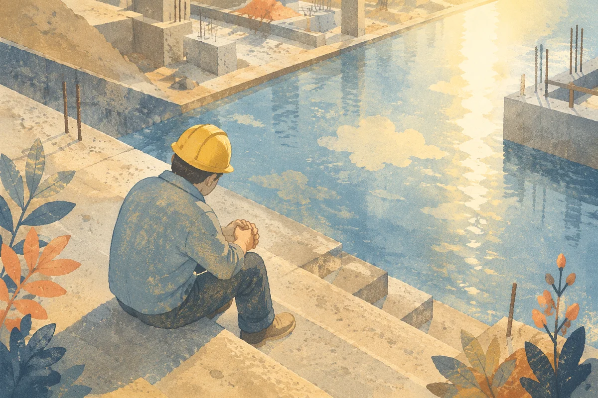 Construction Worker Prayer Break by Water