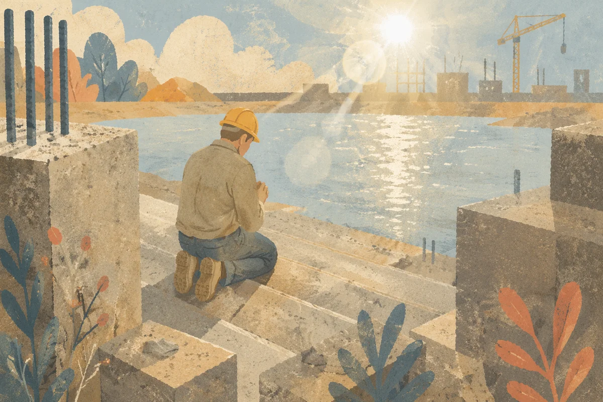 Construction Worker Prayer Break by Water