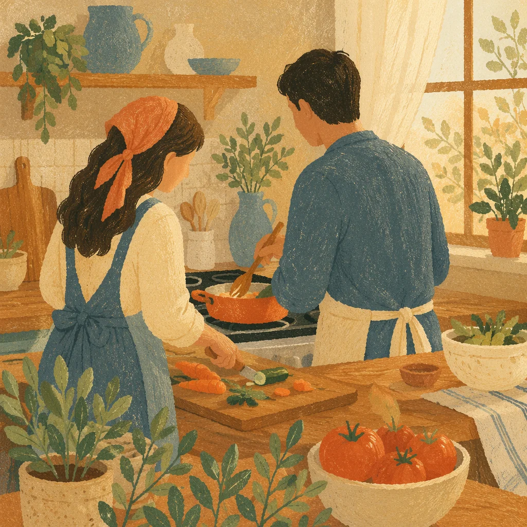 Cozy Couple Cooking on Sunday Morning