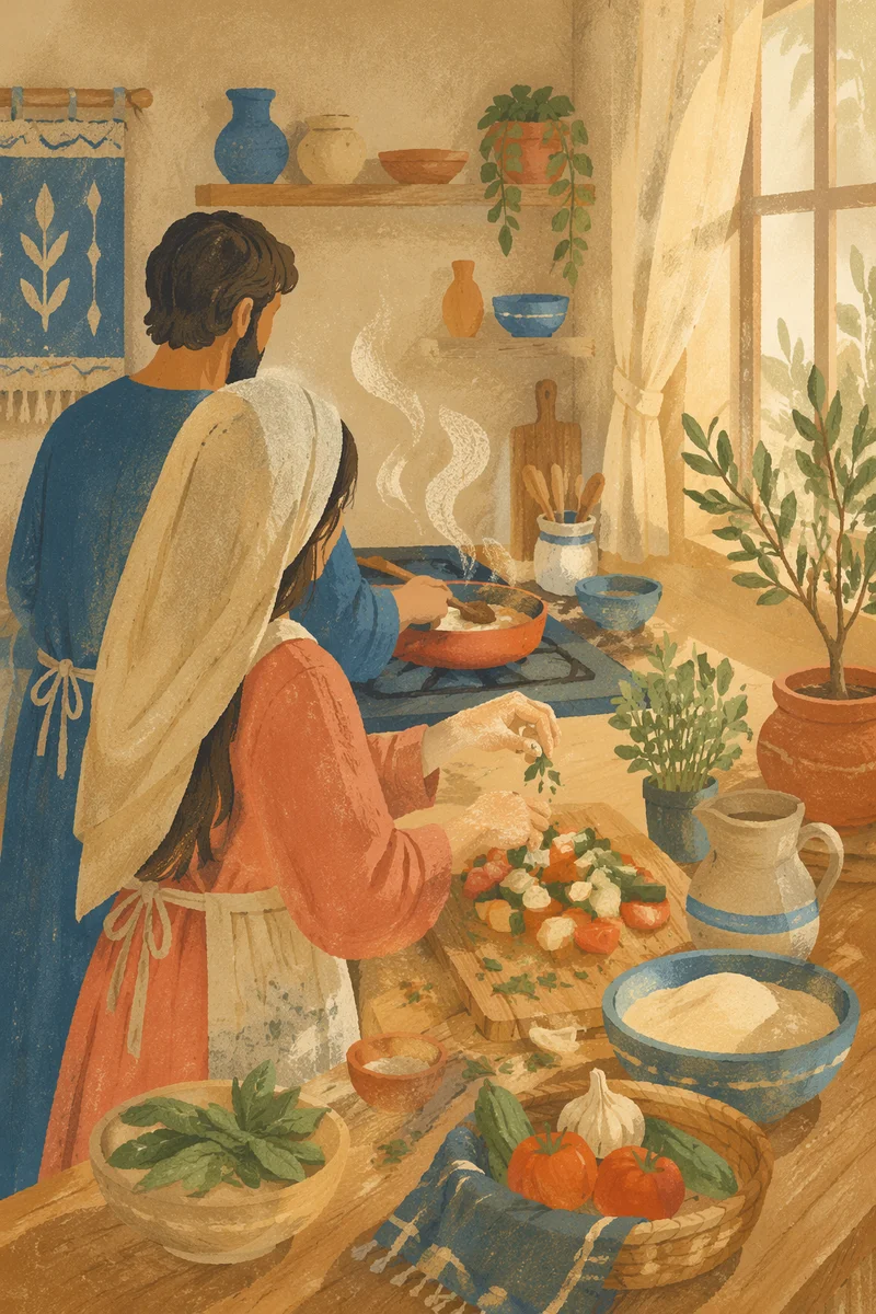 Couple Cooking Together in Cozy Kitchen