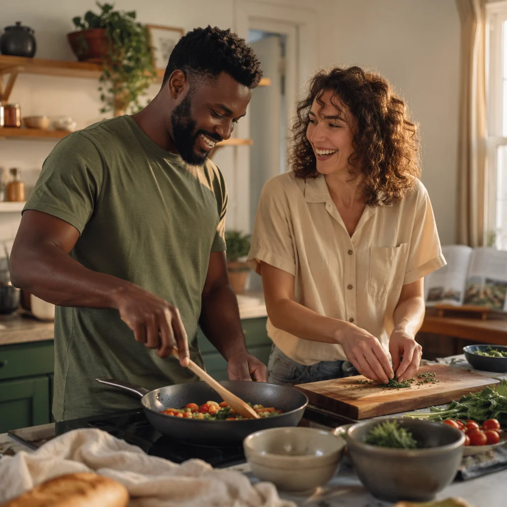 Young Couple Cooking in Modern Kitchen
