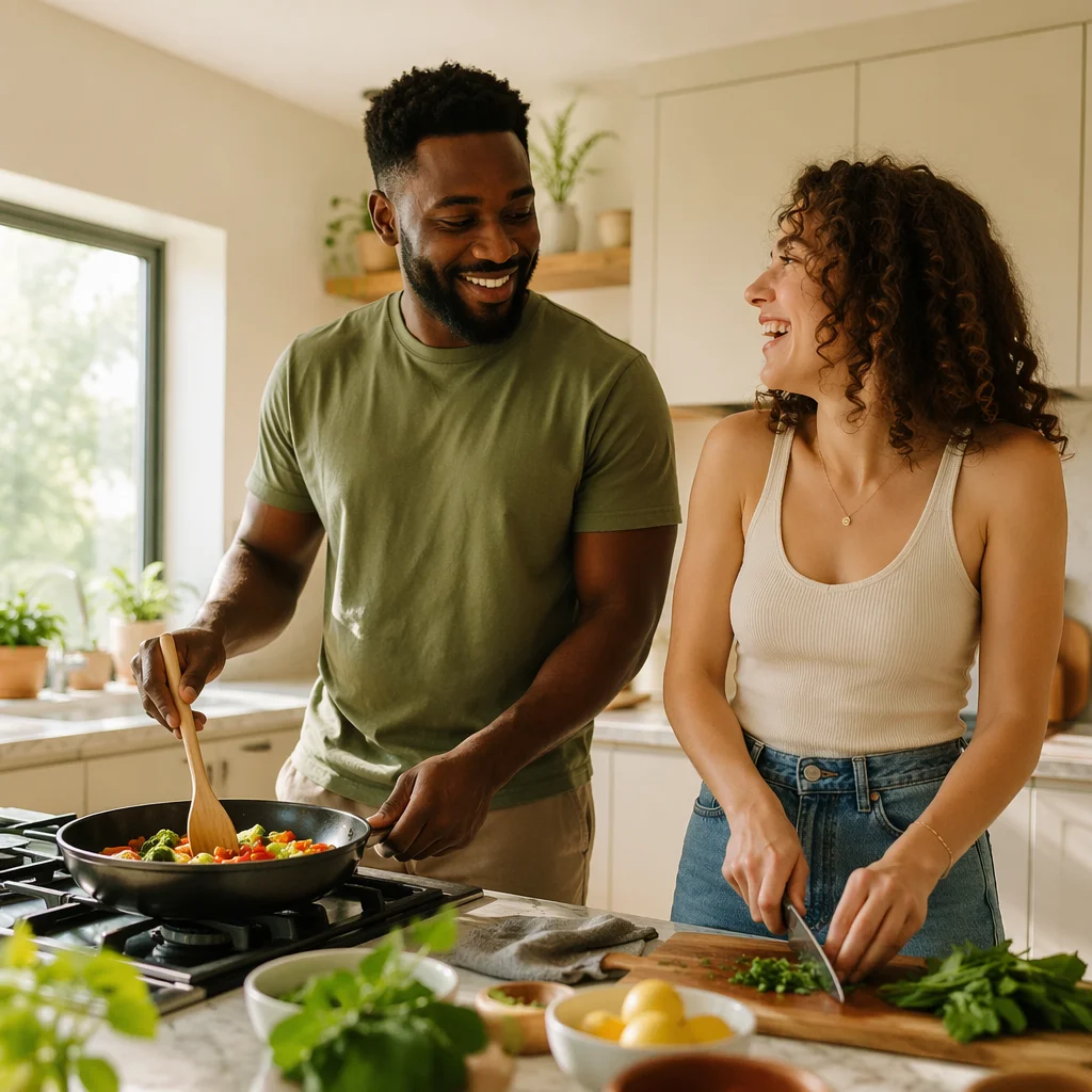 Young Couple Cooking in Bright Kitchen