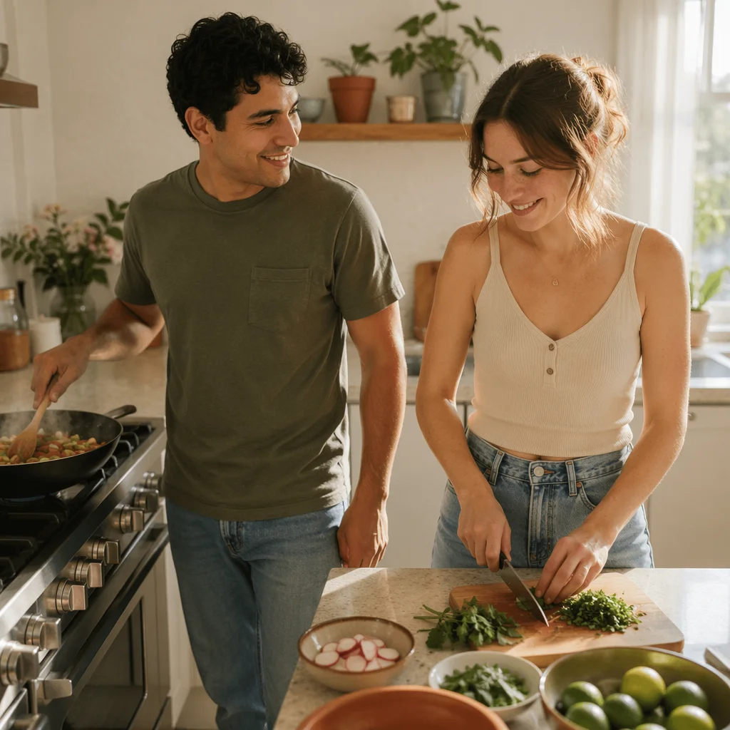 Young Couple Cooking in Bright Kitchen