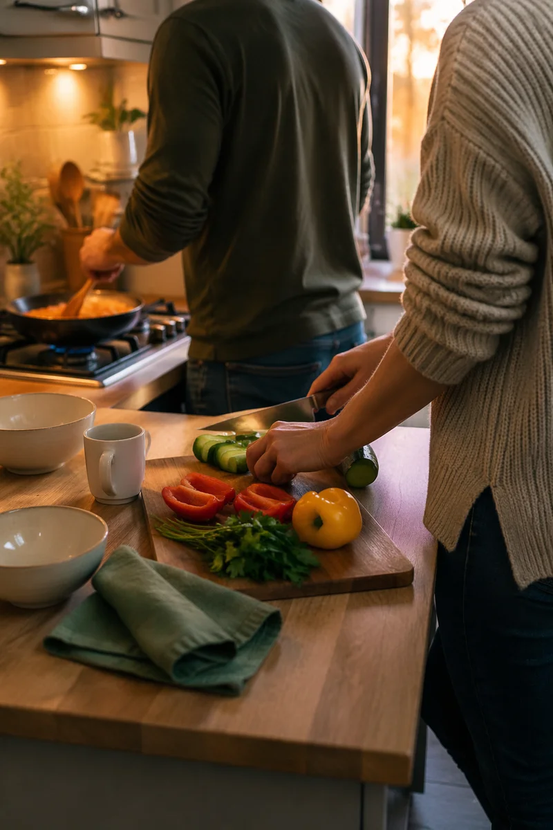 Couple Cooking in Cozy Home Kitchen