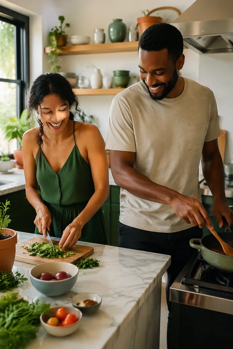 Young Couple Cooking in Modern Kitchen