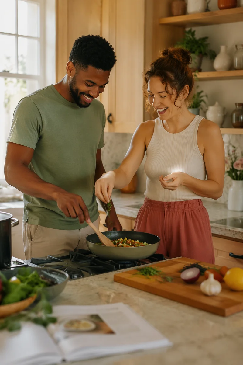 Young Couple Cooking in Modern Kitchen