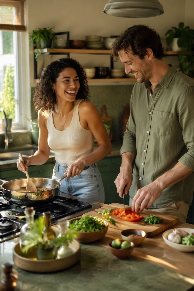 Young Couple Cooking in Bright Kitchen
