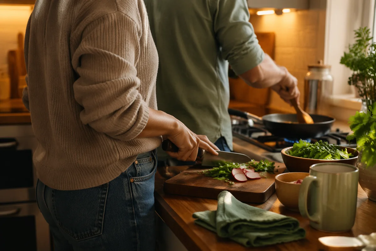 Couple Cooking Together in Cozy Kitchen