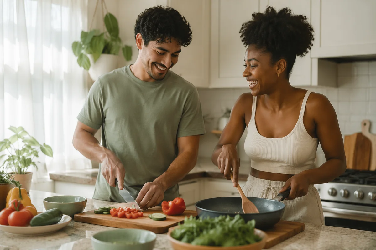 Young Couple Cooking in Bright Kitchen