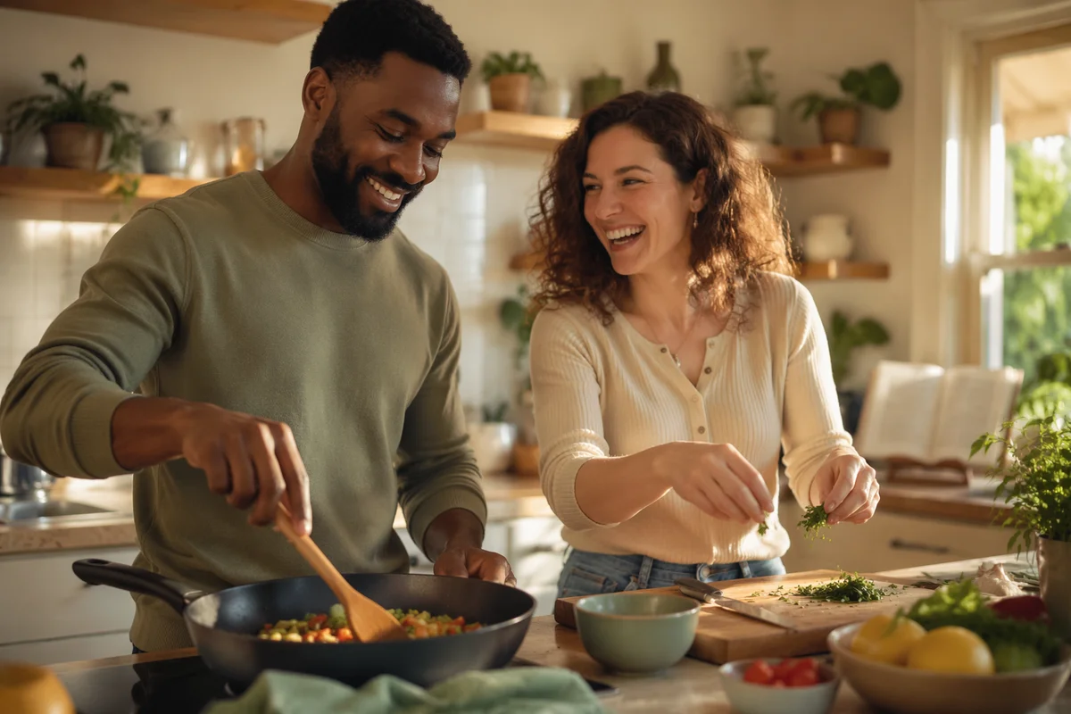 Young Couple Cooking in Bright Kitchen