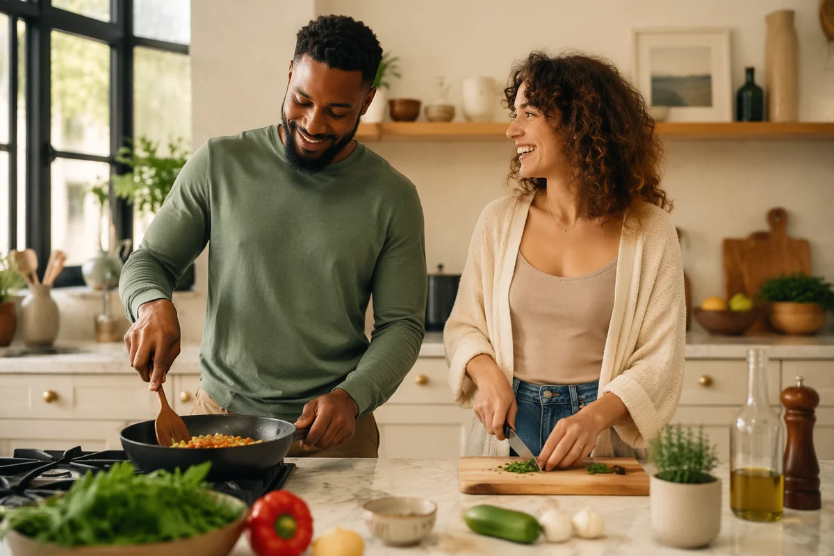 Young Couple Cooking in Bright Kitchen