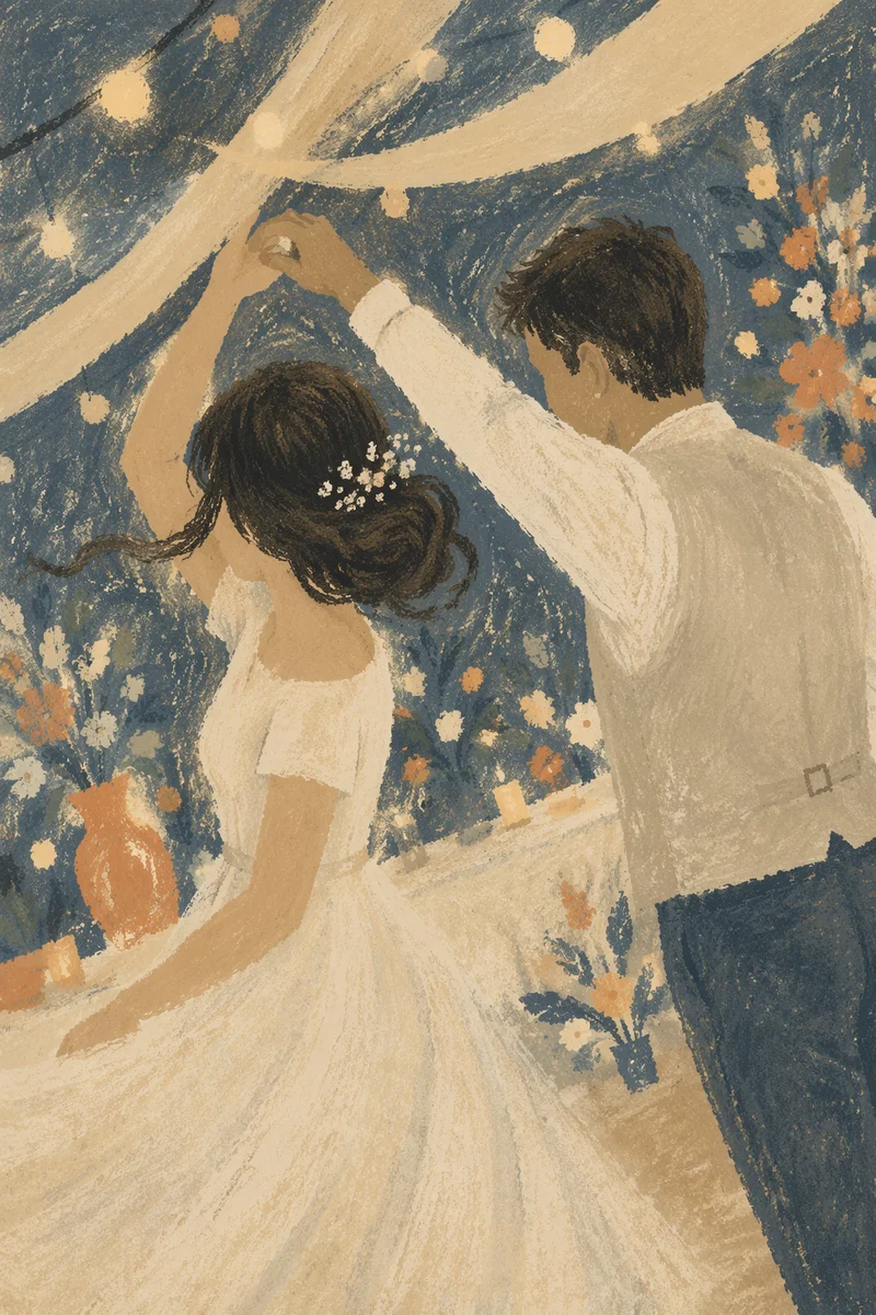 Romantic First Dance Under String Lights