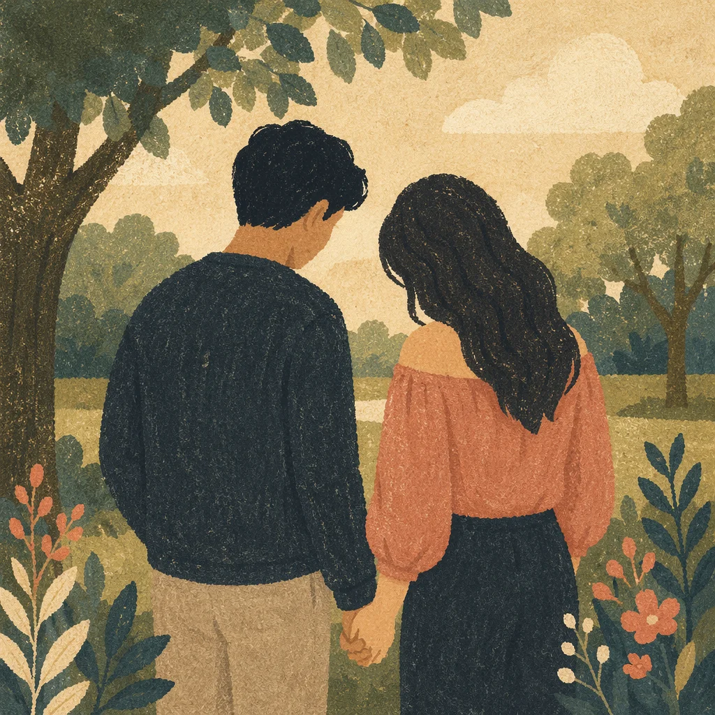 Couple Holding Hands in Quiet Park Prayer