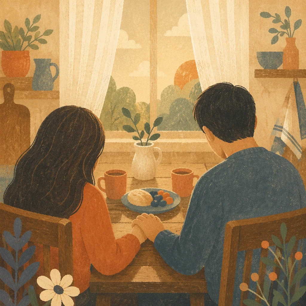 Couple Praying Together at Morning Table