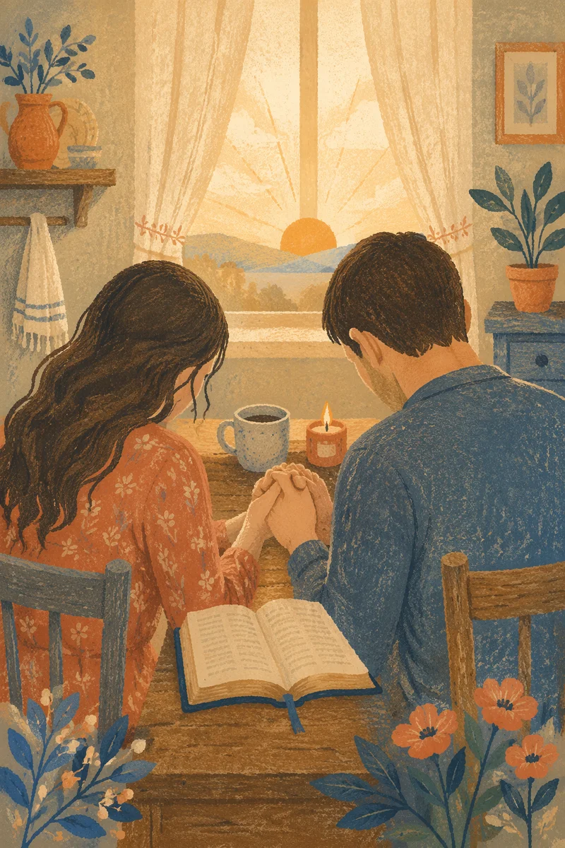 Couple Praying Together at Morning Table