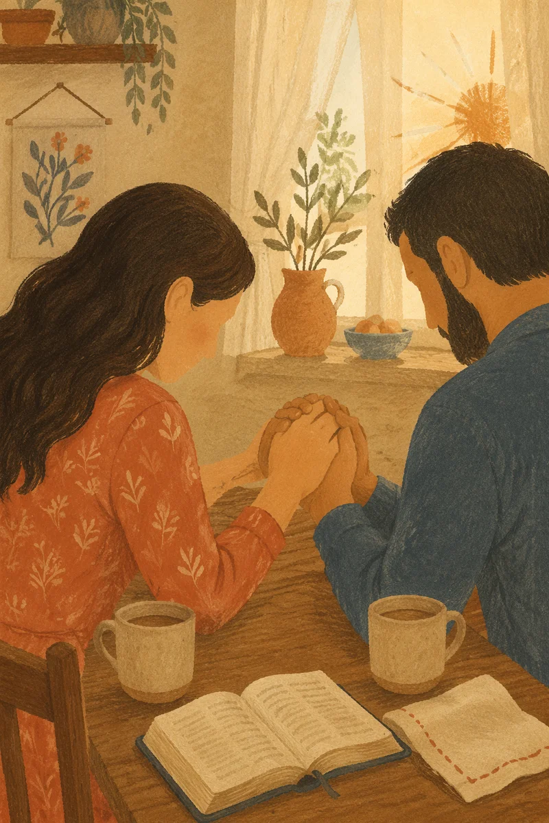 Morning Couple Prayer at Kitchen Table