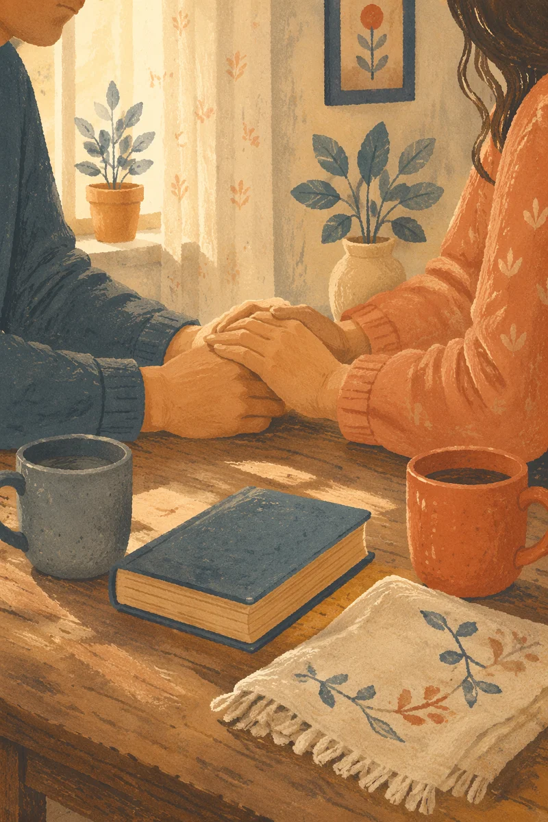 Couple Praying Together at Morning Table