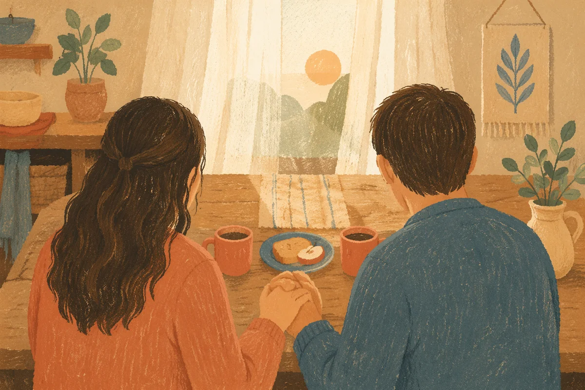 Couple Praying Together at Morning Table