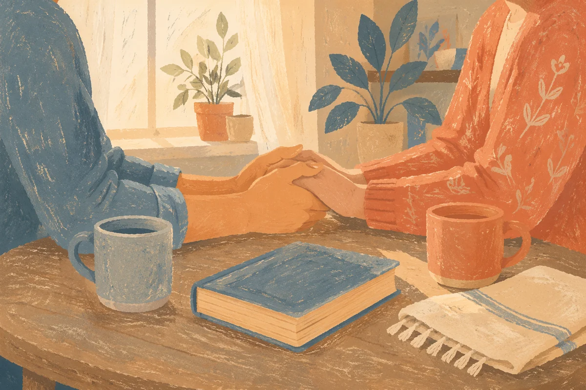Couple Praying at a Morning Kitchen Table
