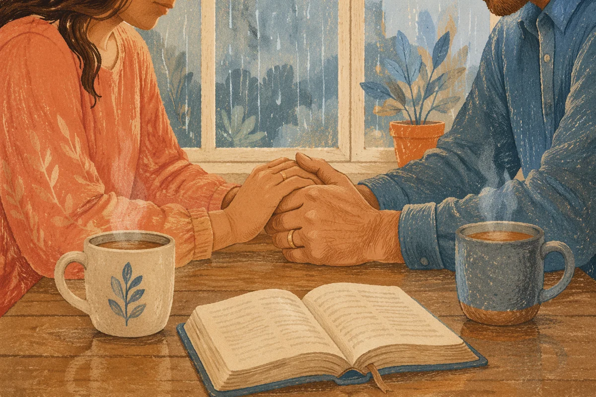 Couple Praying Together on Rainy Morning