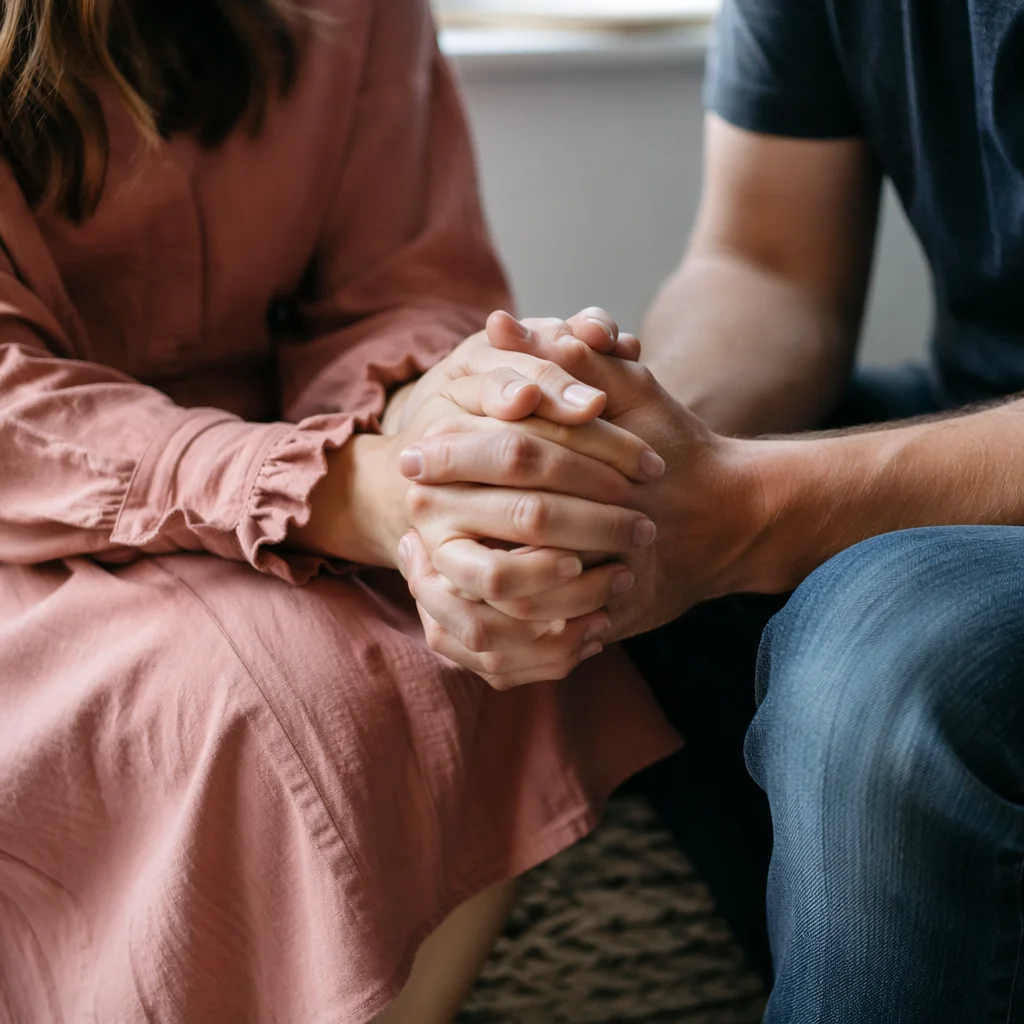 Couple Praying Hand in Hand