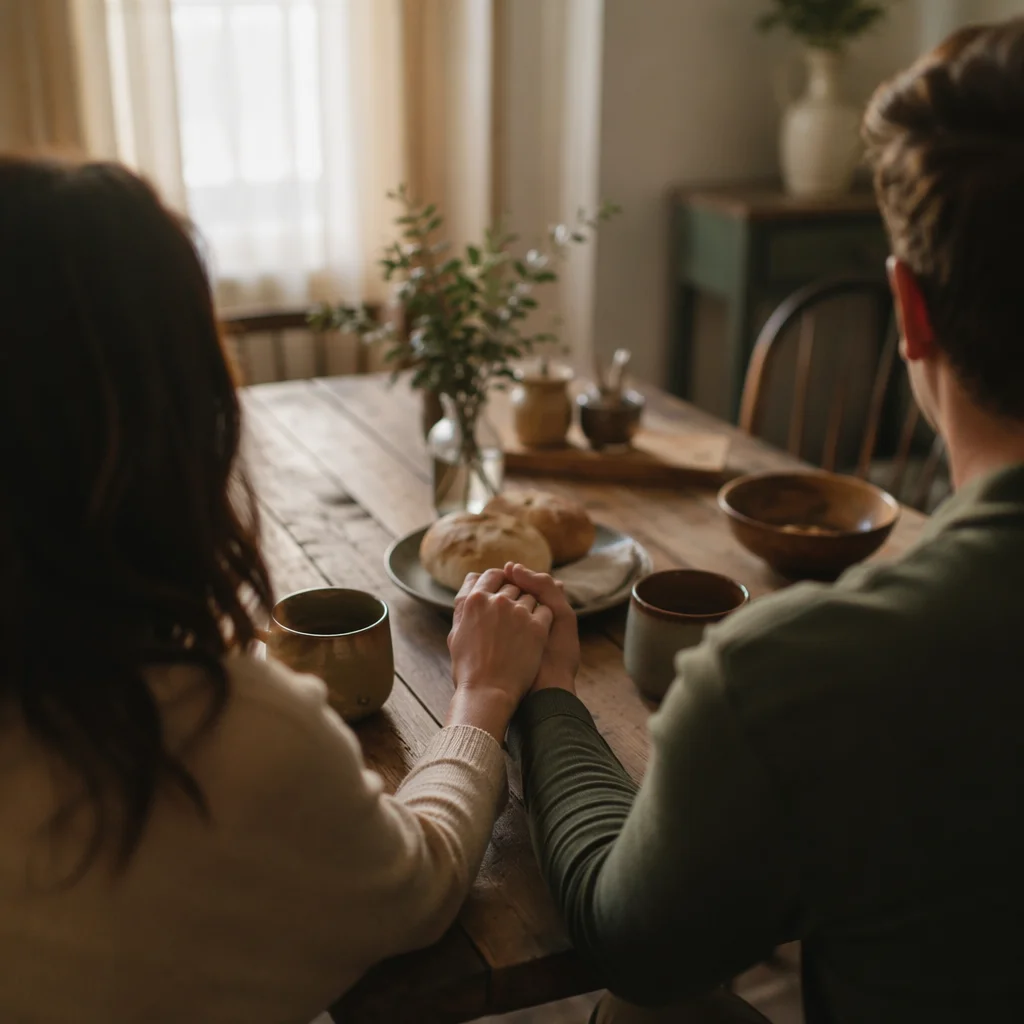 Couple Praying Together at Morning Table
