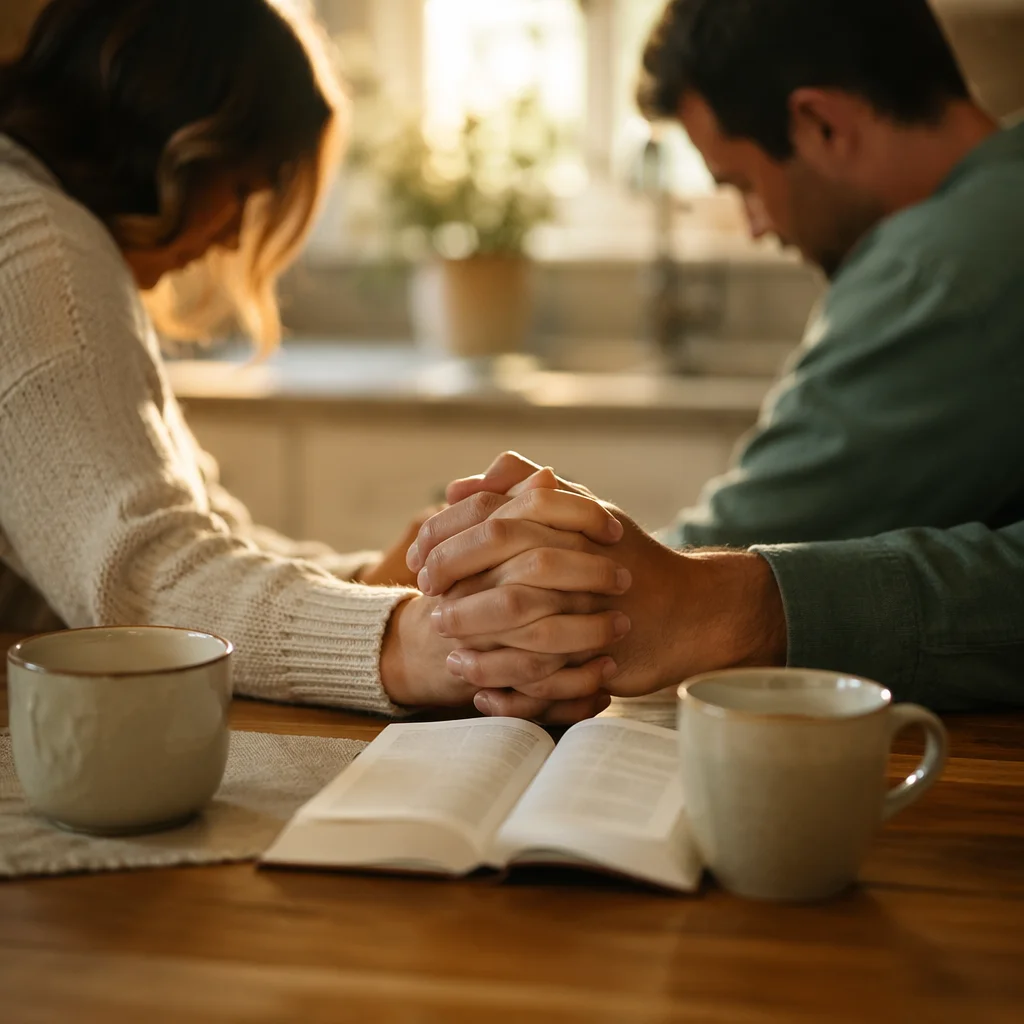 Couple Praying Together at Morning Table