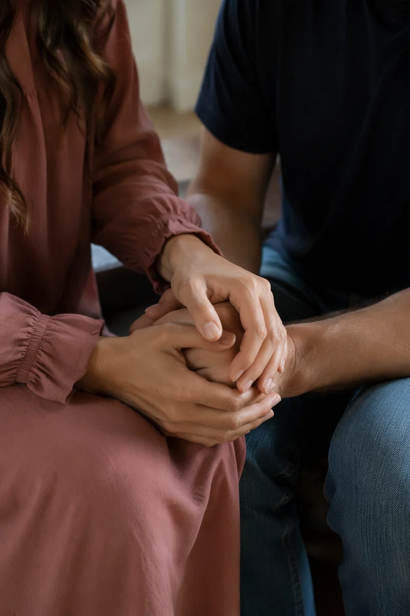 Couple Praying Hand in Hand