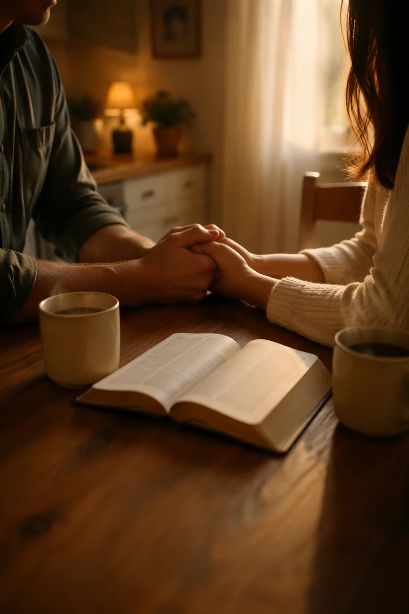 Couple Praying Together at Dawn
