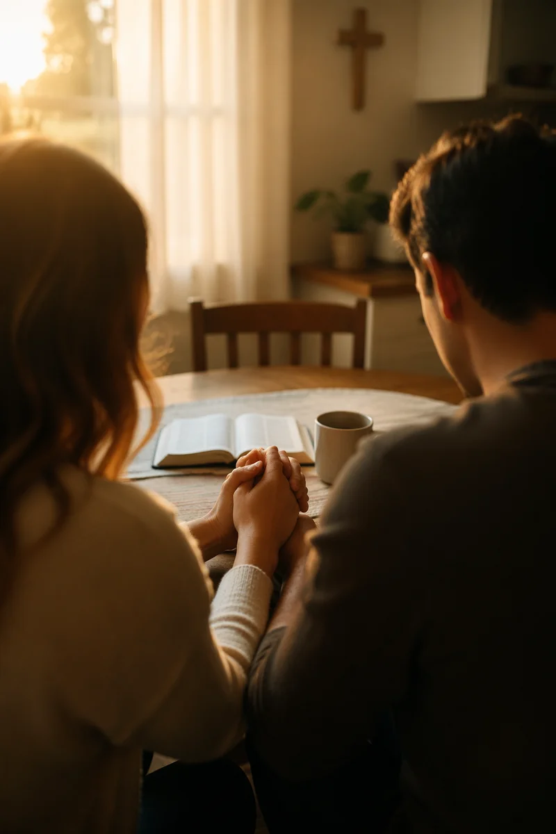 Couple Praying Together at Morning Table