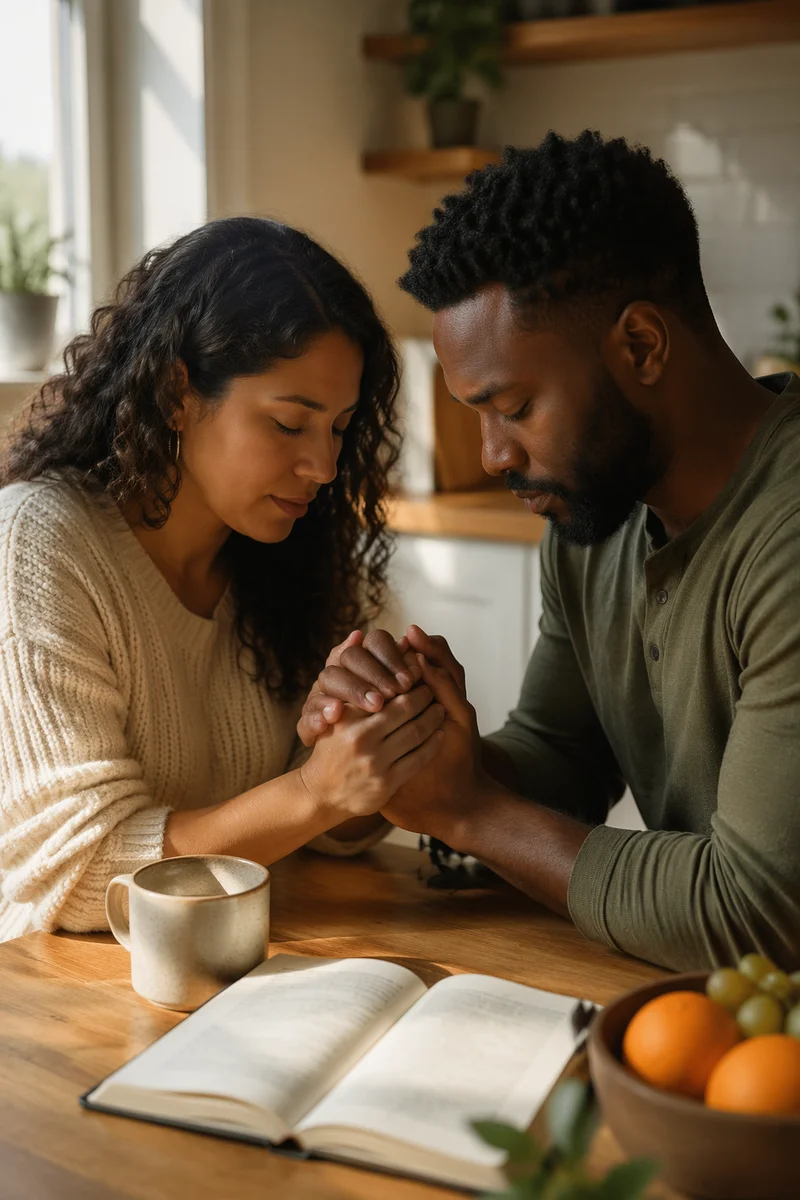 Young Couple Praying Together at Home