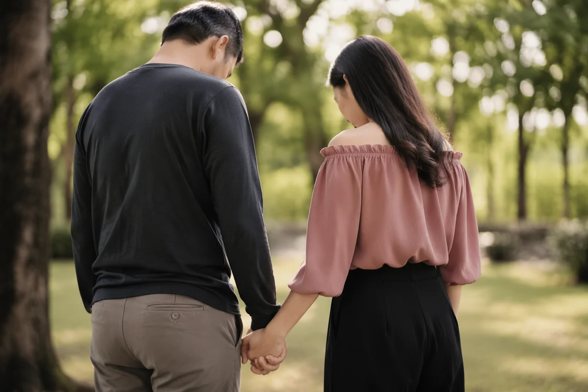 Couple Praying Hand in Hand in Park