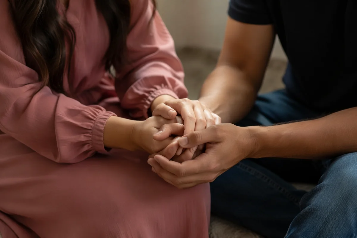 Couple Praying Together With Clasped Hands