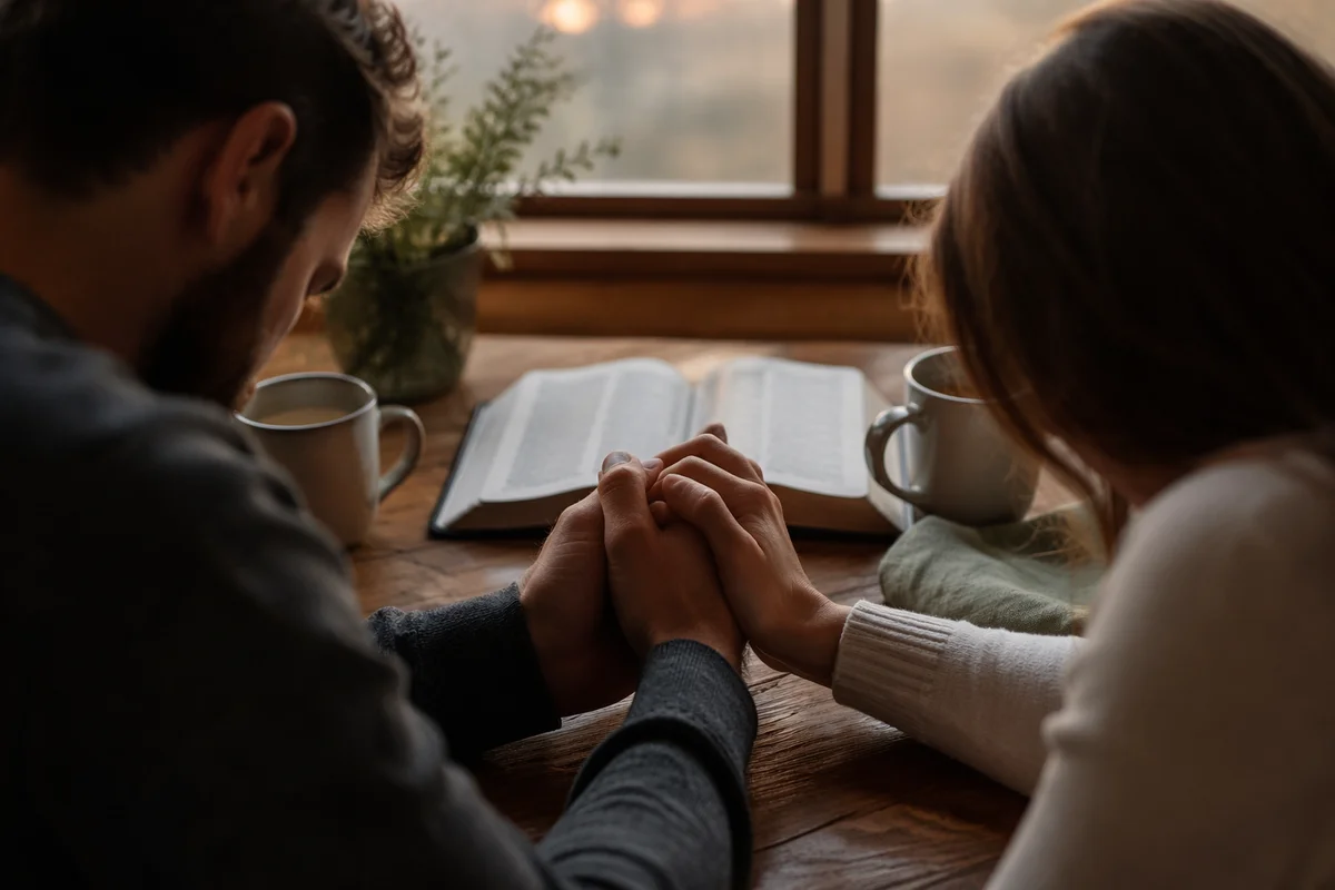 Couple Praying Together at Morning Table