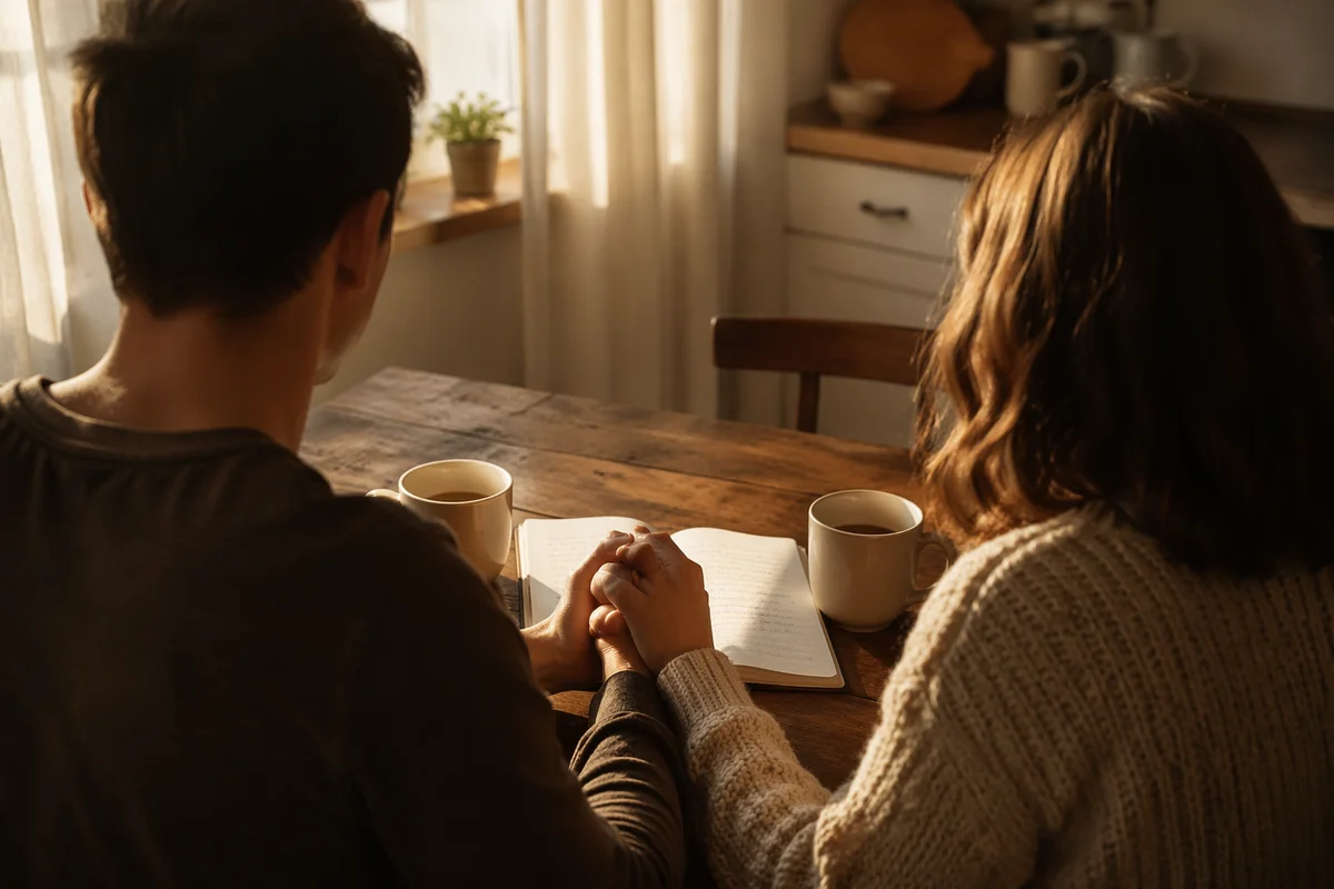 Couple Praying Together at Morning Table