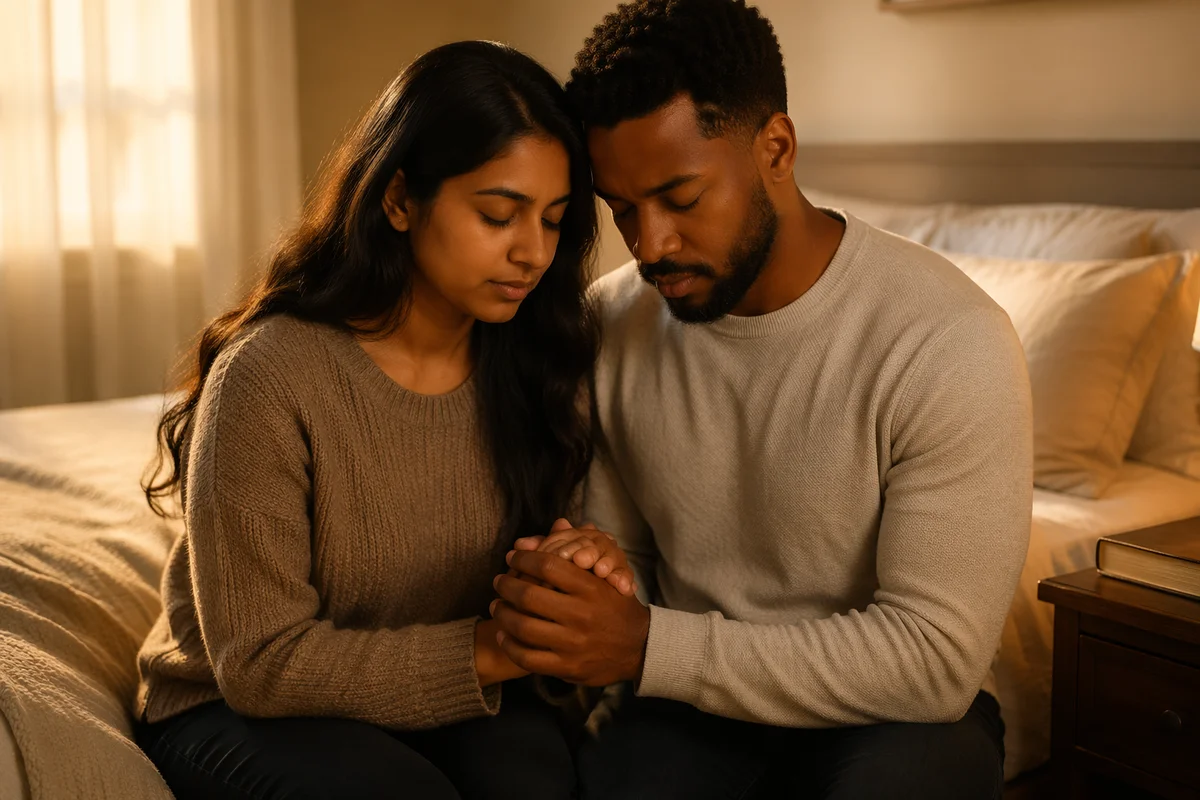 Couple Holding Hands in Quiet Prayer